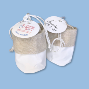 Sacchettino portaconfetti a cestino bianco e beige